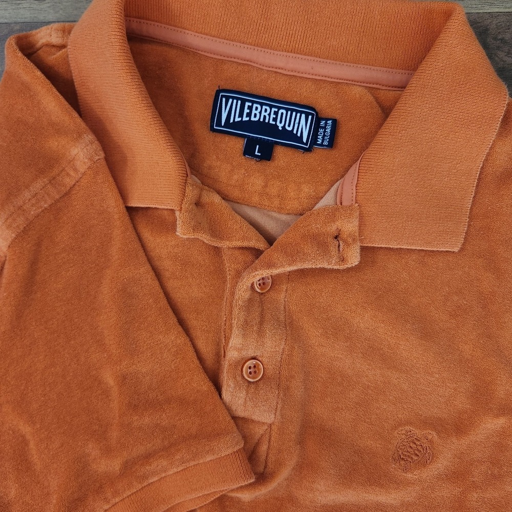 Vilebrequin Men's Phoenix Terry Knit Polo Short Sleeve Orange Size Large
